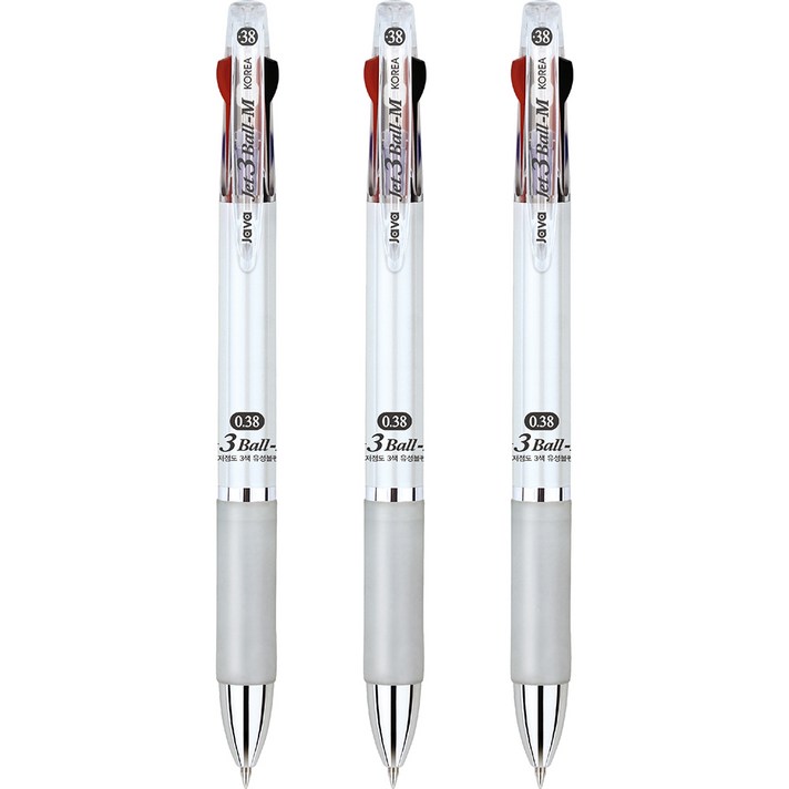 자바펜 제트3볼M 유성볼펜 0.38mm, 화이트, 3개입
