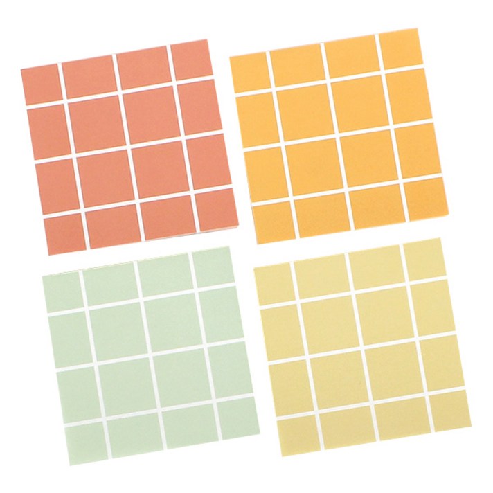 톡톡팬시 떡메모지 네모체크 4종세트, lightsalmon, orange, lightgreen, mint, 1세트