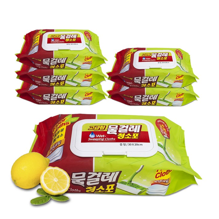 홈인더스트리 물걸레청소포 고급형 중형 25매, 6개입