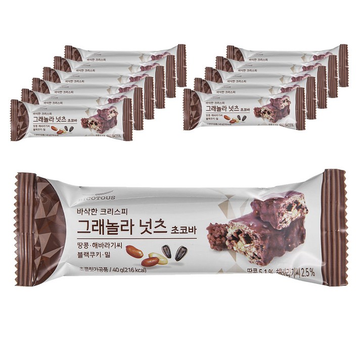 비코투스 그래놀라 넛츠 초코바, 40g, 12개입