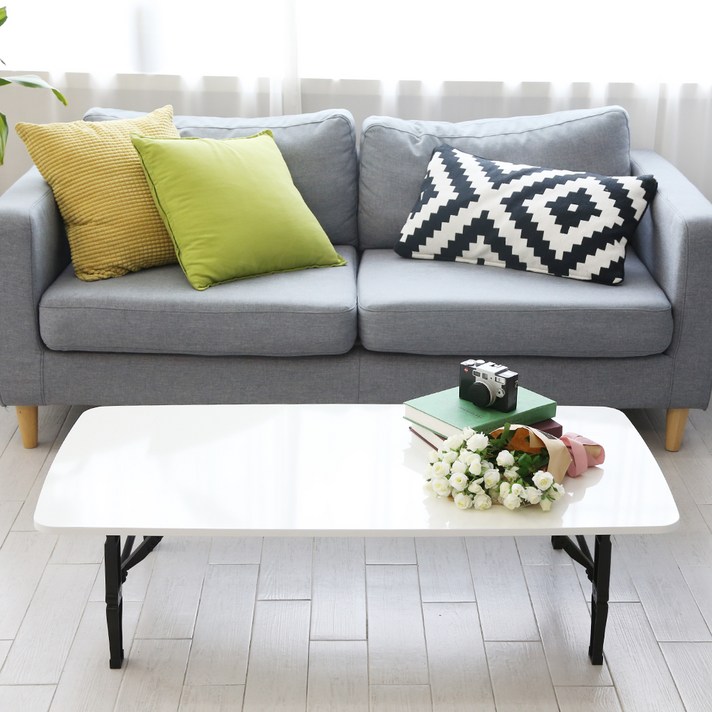 우드리빙 LPM 라운드 쌍발 접이식 테이블 1200 x 600 mm, 화이트펄