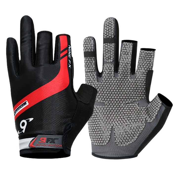 나인에프엑스 3컷 스포츠 낚시 글로브, 블랙레드