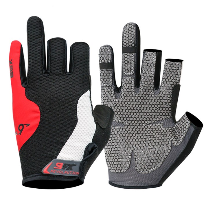 나인에프엑스 스포츠 피싱글로브 3컷 사계절용 낚시장갑, 블랙레드매쉬