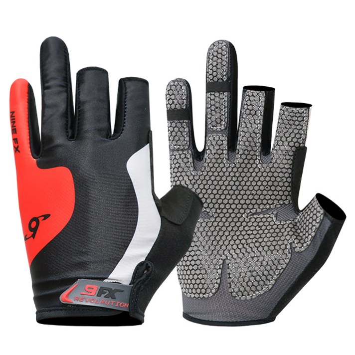 나인에프엑스 스포츠 피싱글로브 3컷 사계절용 낚시장갑, 블랙레드나인