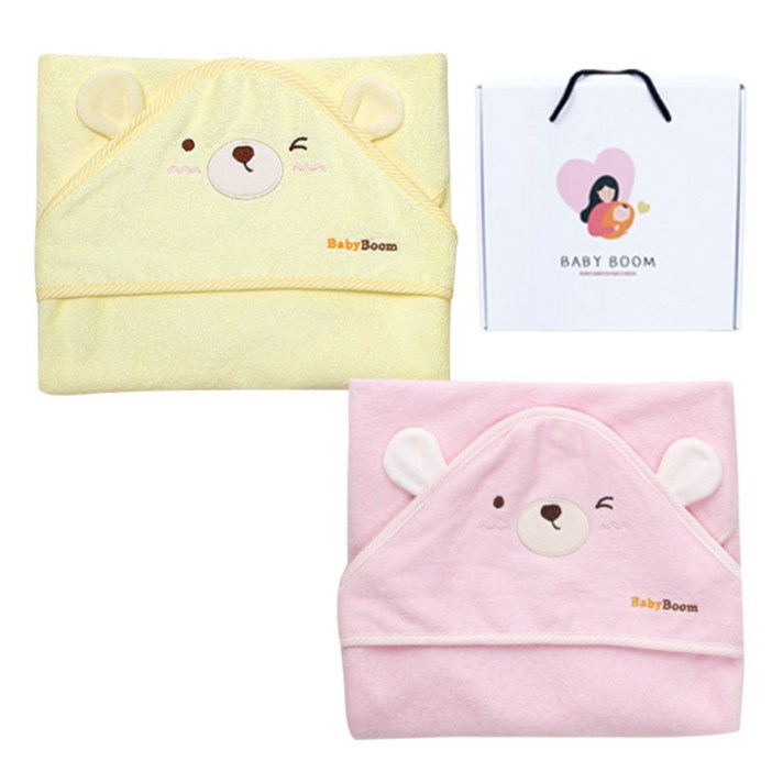 베이비붐 국내 바스타올 윙크베베 2p + 선물박스, 핑크, 노랑, 1세트