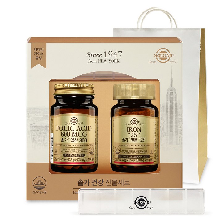 솔가 엽산 800 40.3g + 철분 25 22.5g + 쇼핑백 + 알약케이스 세트, 1세트