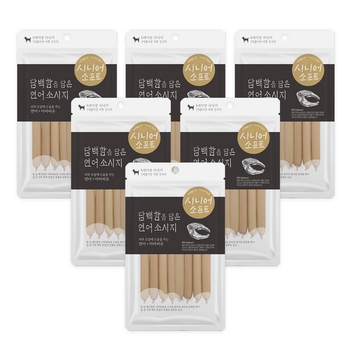 퍼피아이 시니어소프트 강아지 간식 100g, 연어소시지, 6개