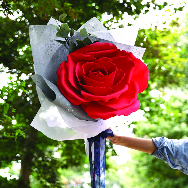 아스파시아 자이언트 로즈 조화 한송이 꽃다발 + Thank you 카드엽서, 레드