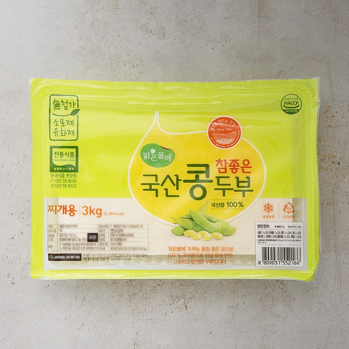 맑은물에 참좋은 국산콩 찌개두부, 3kg, 1개