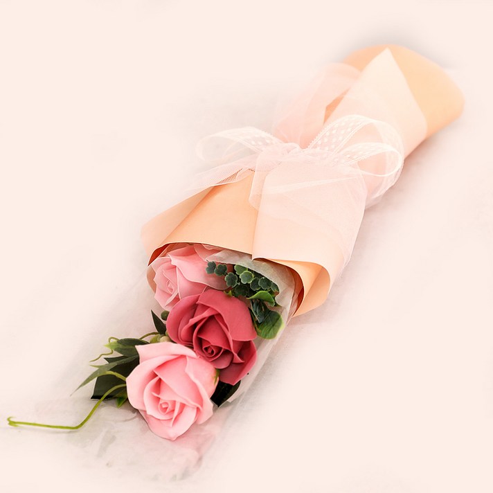 조아트 졸업 3송이 장미 조화 꽃다발, 핑크