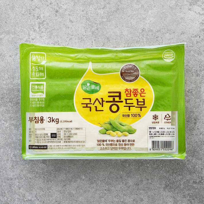 맑은물에 참좋은 국산콩 부침두부, 3kg, 1개