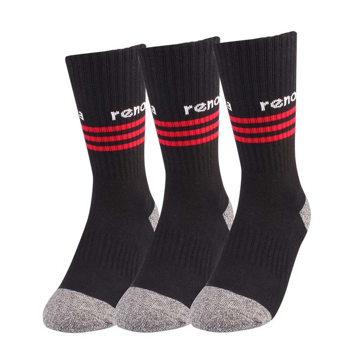 레노마 여성용 스포츠 장목 등산양말 N 3족, 블랙