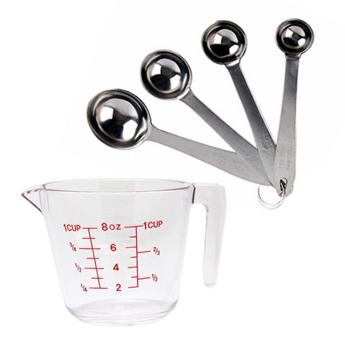 페어프랜즈 스텐 계량 스픈 4종세트 + 투명 계량 컵 250ml 세트, 1세트