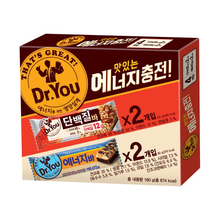 닥터유 단백질바 50g x 2p + 에너지바 40g x 2p 세트, 1세트