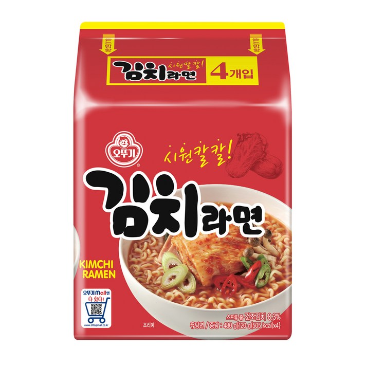 오뚜기 김치라면 멀티 120g, 4개