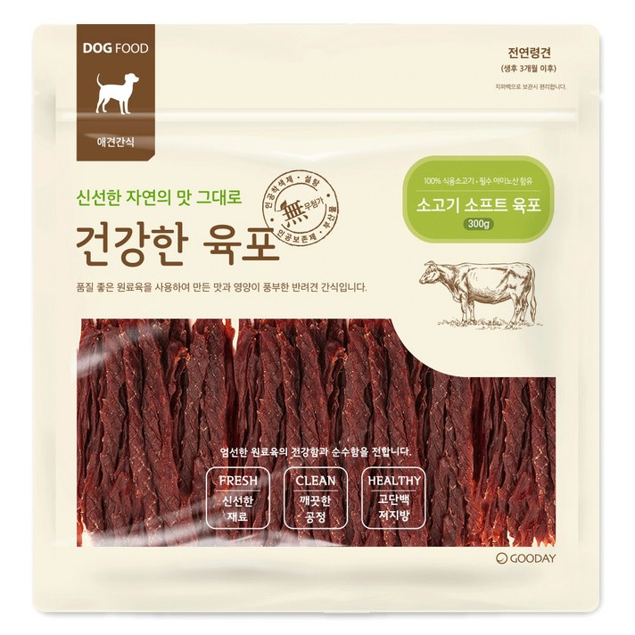 굿데이 건강한육포 반려견간식 300g, 소고기 소프트 육포, 1개