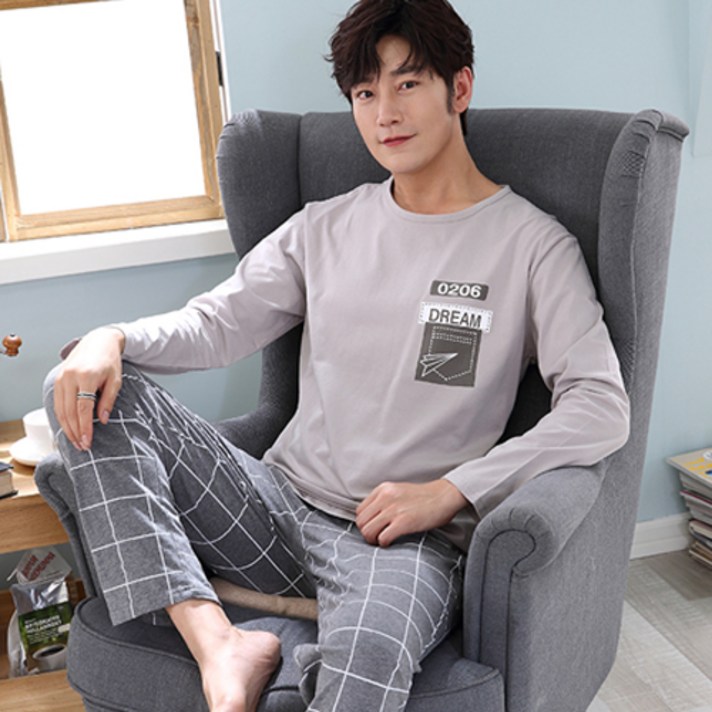 세컨핑크 남성용 긴팔 라운드 잠옷 상하셋트