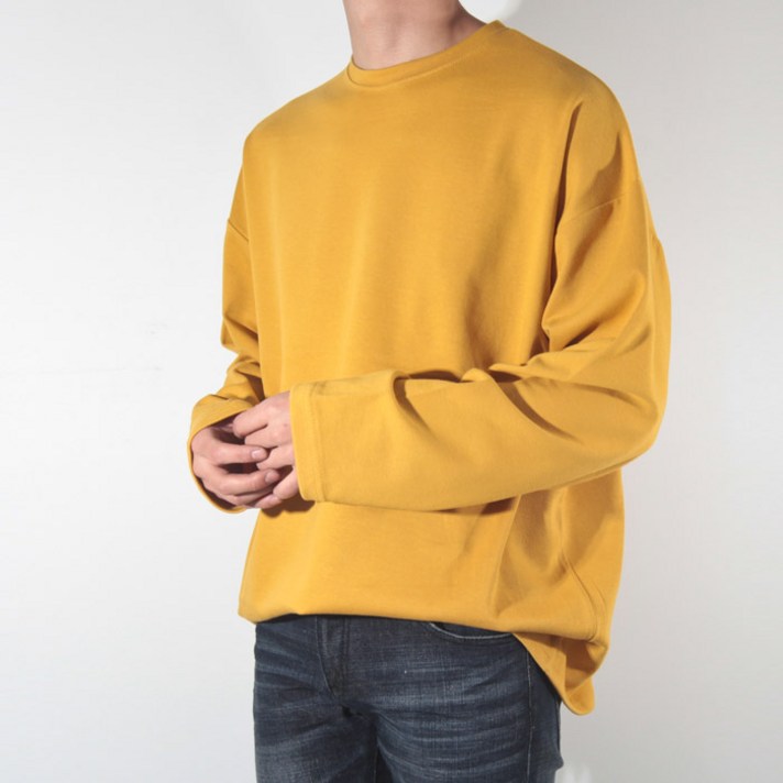 제이에이치스타일 남성용 오버핏 무지 긴팔 티셔츠