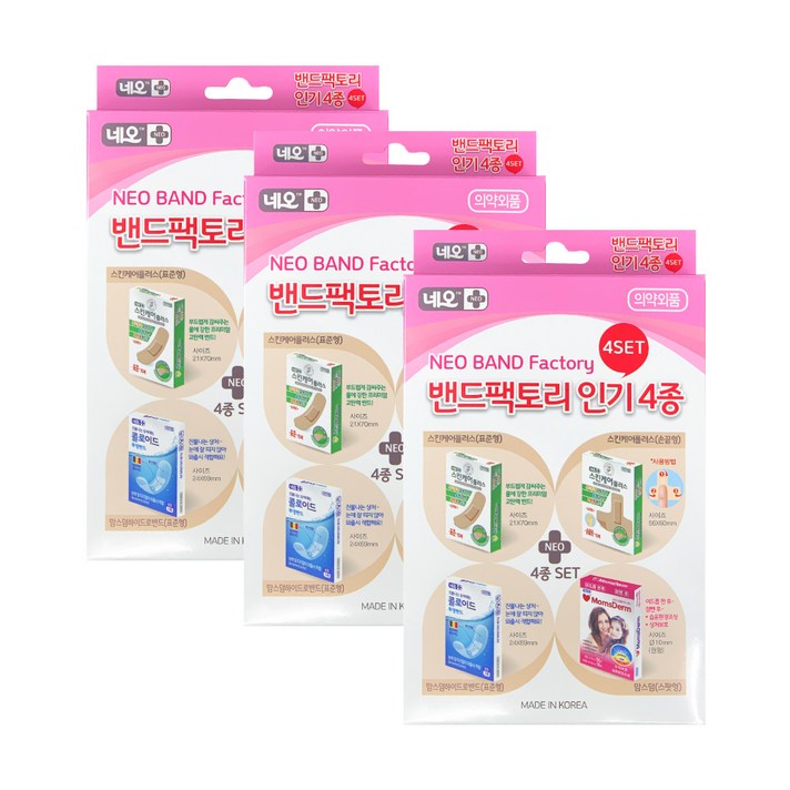 네오 밴드팩토리 혼합 방수 상처밴드 4종 세트, 3세트