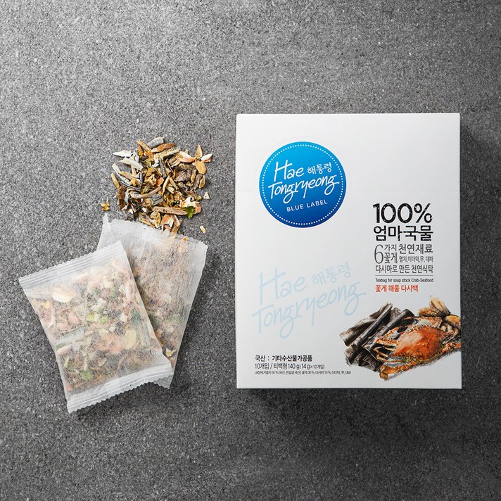해통령 100% 엄마국물 꽃게 해물 다시백, 14g, 10개