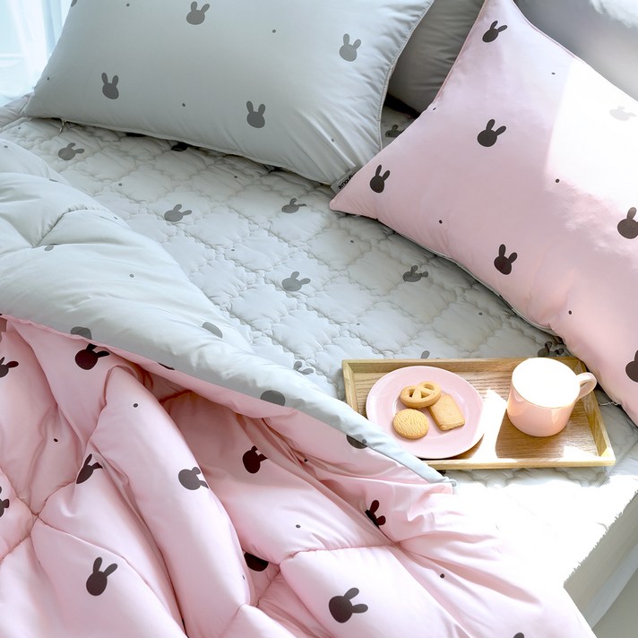 마이하우스 알러지케어 래빗도트 키즈 차렵이불 + 베개커버 + 패드 세트, 핑크