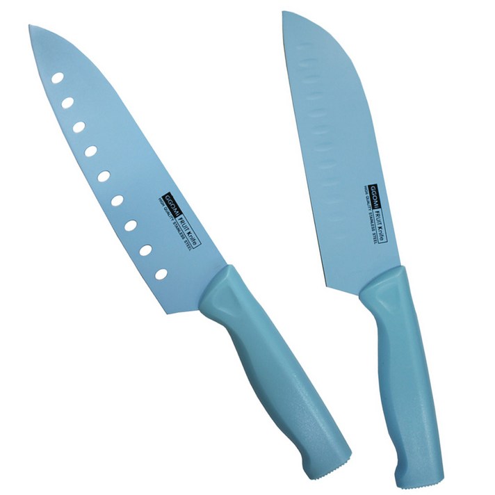 GGOMI 블루 코팅 식도 2종 세트, 1세트, 홈식도 31cm + 타공식도 33cm