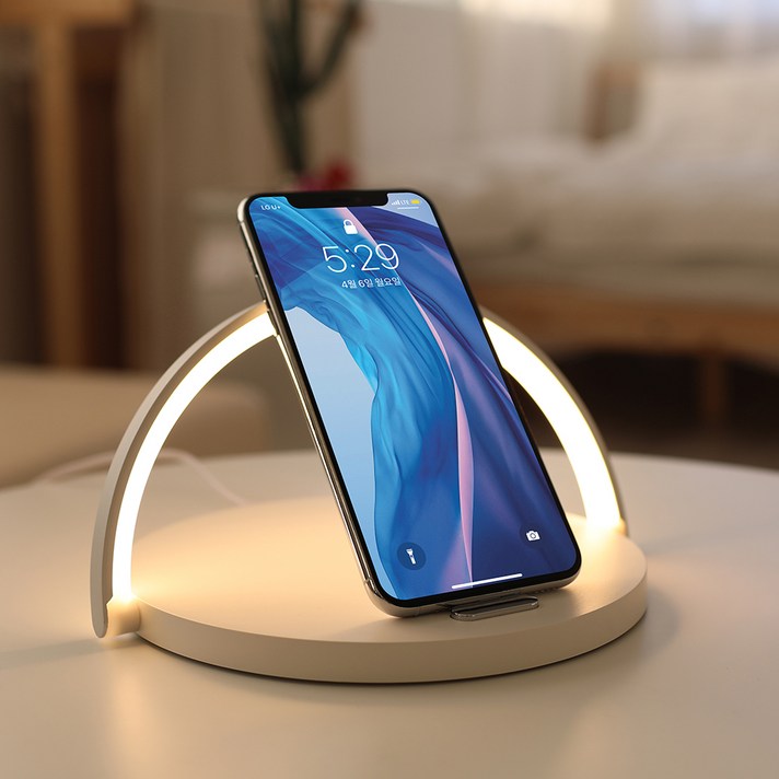 무아스 모던심플 고속 무선 충전 LED 무드등, 화이트