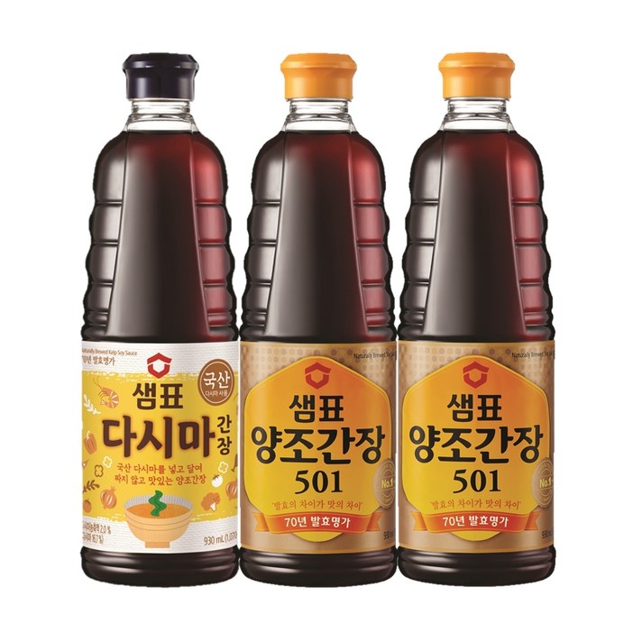샘표 양조간장 501 930ml x 2p + 다시마 간장 930ml 세트, 1세트