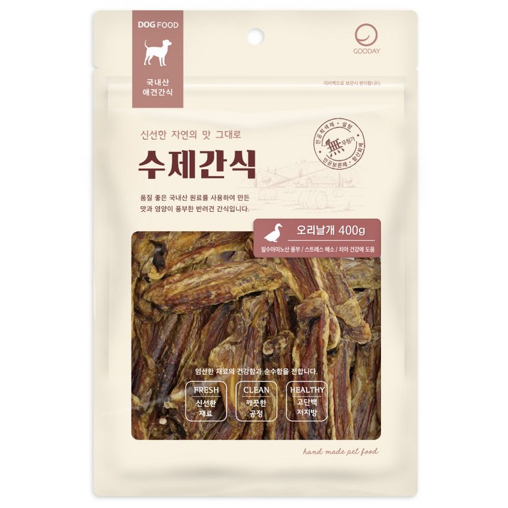 굿데이 대용량 강아지 수제 간식, 오리 날개, 1개