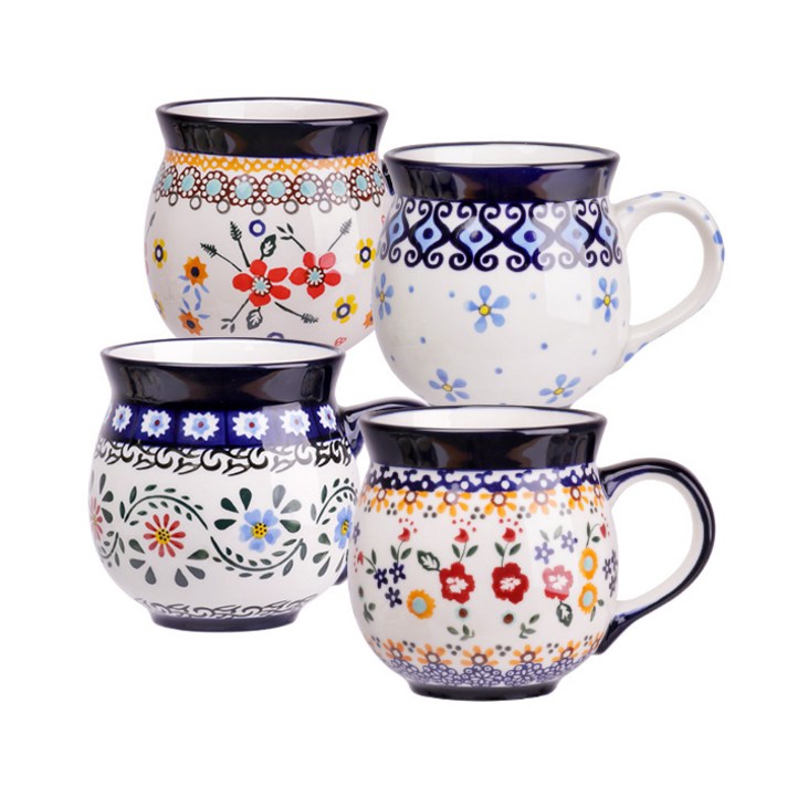 메종오브제 프라카 항아리머그 중 4종세트 C, 플라워가든, 블루바인, 아데니움, 아이리스, 1세트