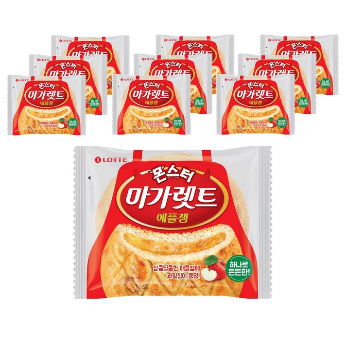롯데제과 몬스터 마가렛트 애플잼 과자, 40g, 10개