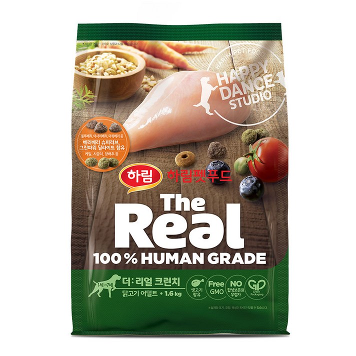 하림펫푸드 더리얼 크런치 어덜트 강아지사료, 닭, 1.6kg