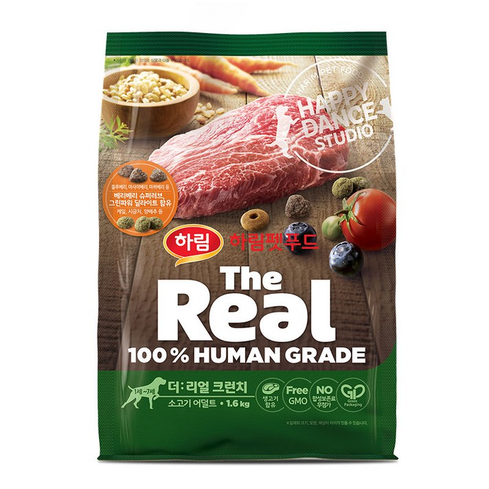 하림펫푸드 더리얼 크런치 어덜트 강아지사료, 소, 1.6kg