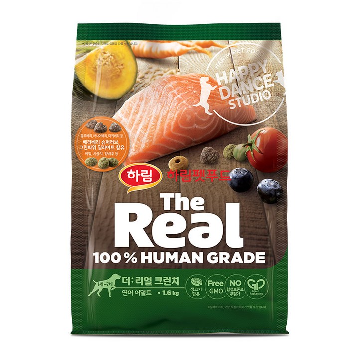 하림펫푸드 더리얼 크런치 어덜트 강아지사료, 연어, 1.6kg