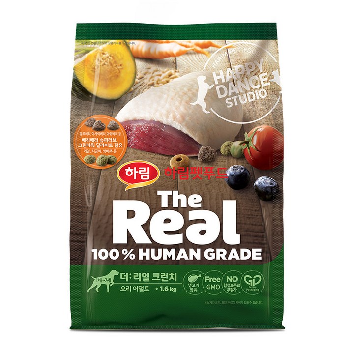 하림펫푸드 더리얼 크런치 어덜트 강아지사료, 오리, 1.6kg