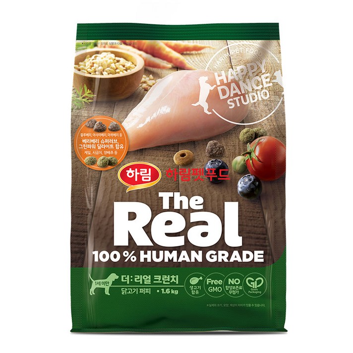 하림펫푸드 더리얼 크런치 퍼피 강아지사료, 닭, 1.6kg