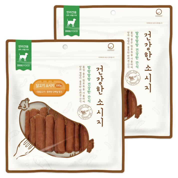 굿데이 건강한 소시지 강아지간식 300g, 닭고기 맛, 2개