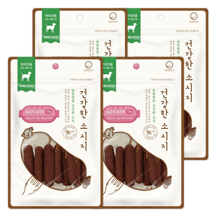 굿데이 건강한 소시지 강아지간식 100g, 소고기 맛, 4개