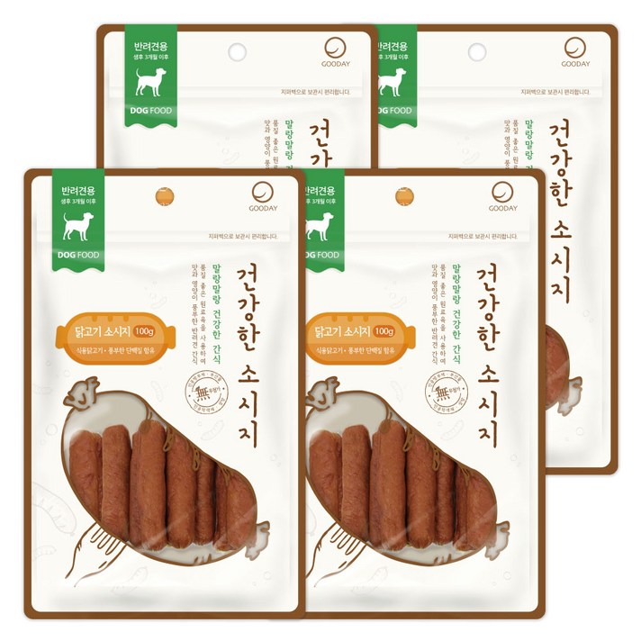 굿데이 건강한 소시지 강아지간식 100g, 닭고기 맛, 4개