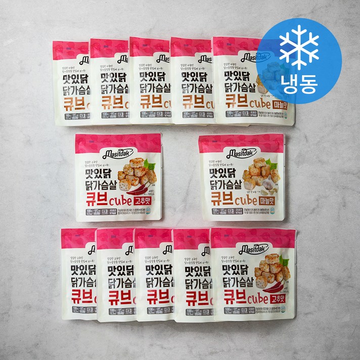 맛있닭 닭가슴살 큐브 100g x 2종 x 6팩 세트 (냉동), 1세트