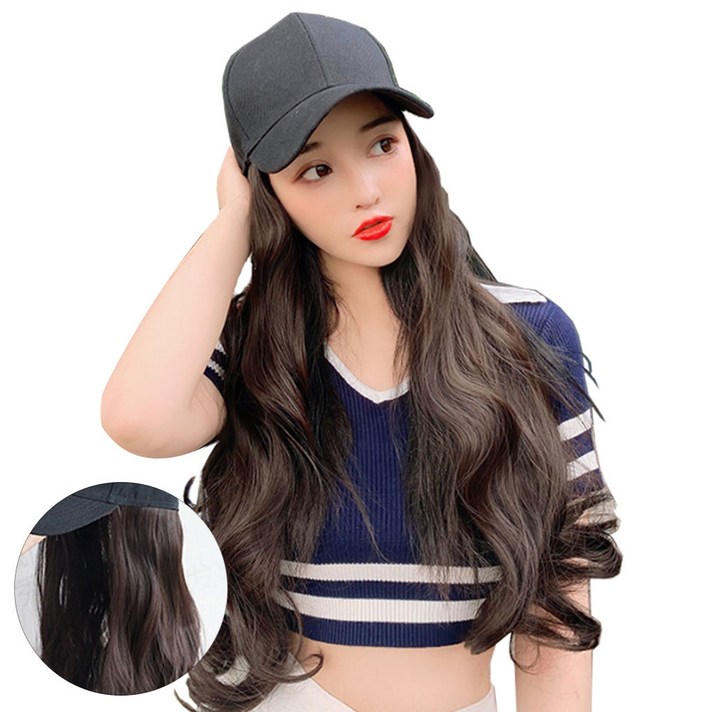 웨이브 모자 가발, 다크브라운, 1개