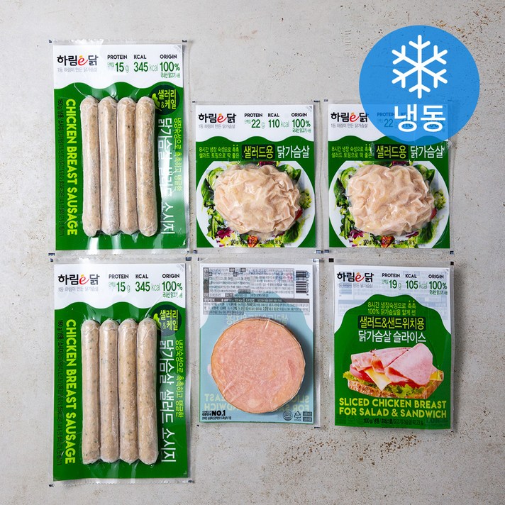 하림 이닭 닭가슴살 샐러드소시지 160g x 2p + 닭가슴살 100g x 2p + 닭가슴살 슬라이스 100g x 2p (냉동), 1세트