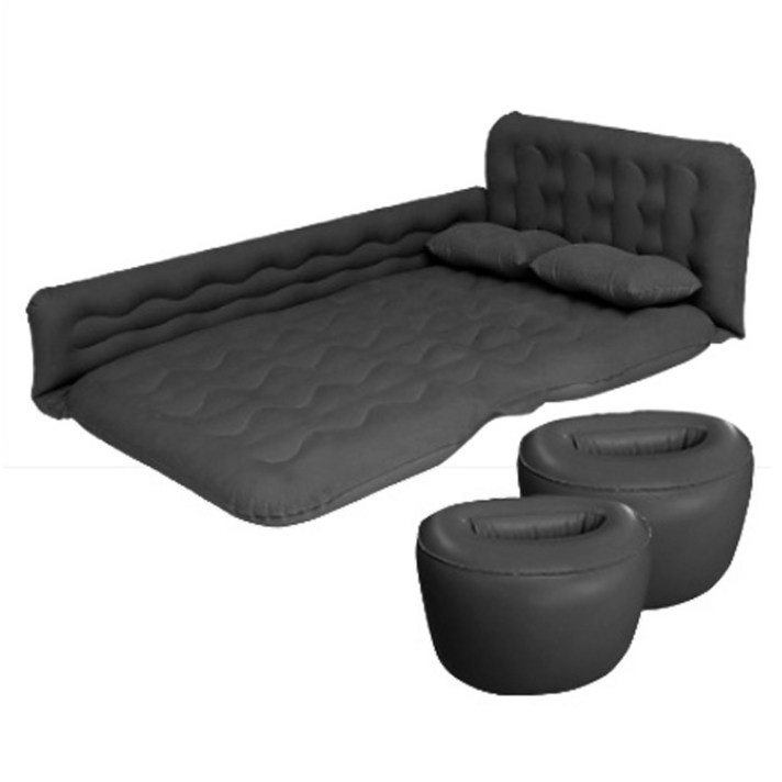 차박 자동차 엠보싱 헤드쿠션 및 측면쿠션 일체형 캠핑 에어매트 + 숏블록 2p 세트, 블랙, 1세트