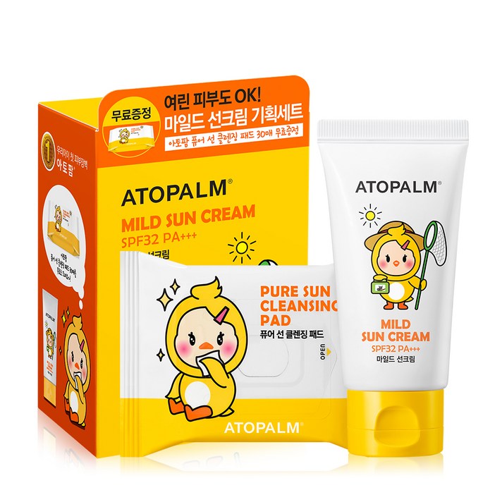 아토팜 마일드 선크림 SPF32 PA+++ + 클렌징패드 세트, 1세트