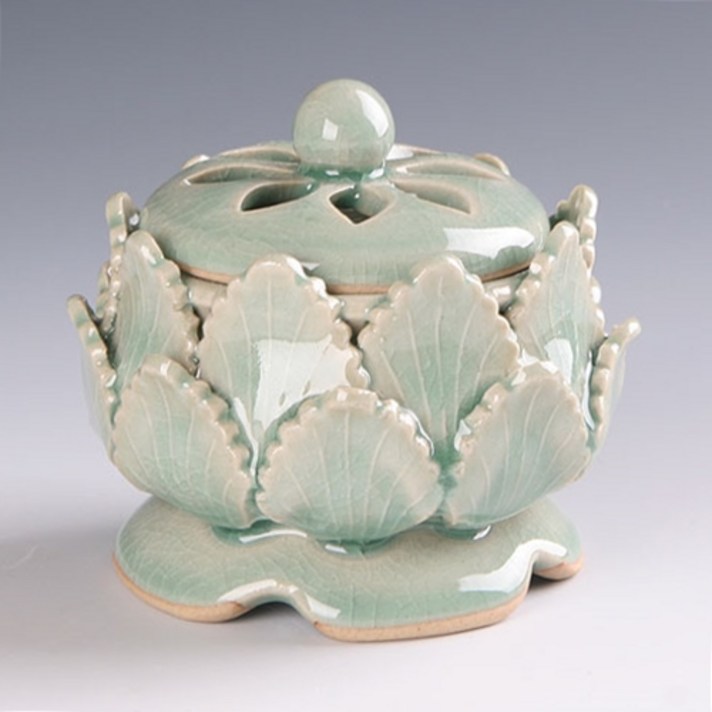 안녕도자기 청자 연꽃 향로 중