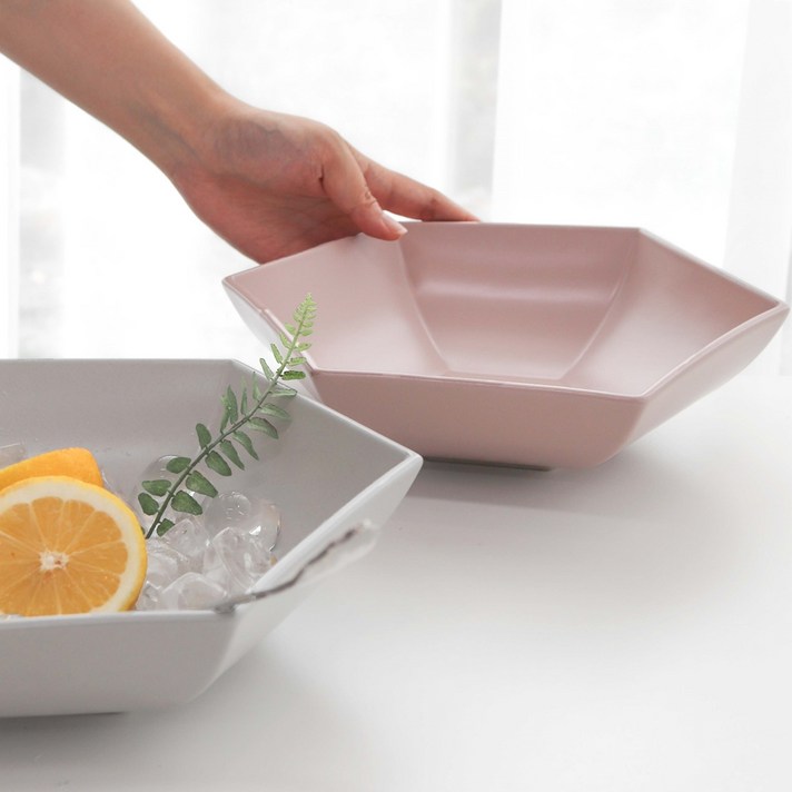 김성훈도자기 시그니처매트 육각 샐러드볼 L, 라이트그레이, 인디핑크, 2개