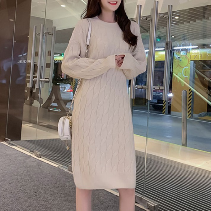 꽈베기니트 라운드 임산부 원피스