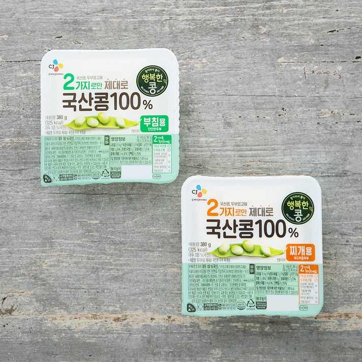 행복한콩 두부 국산콩 100퍼센트 두부 부침용 380g + 찌개용 380g 세트, 1세트