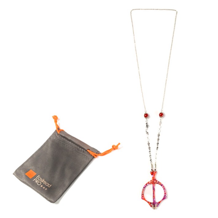 이실리드프로 목걸이 루페 휴대용 돋보기 X302 2.5배율 + 파우치 세트, 레드