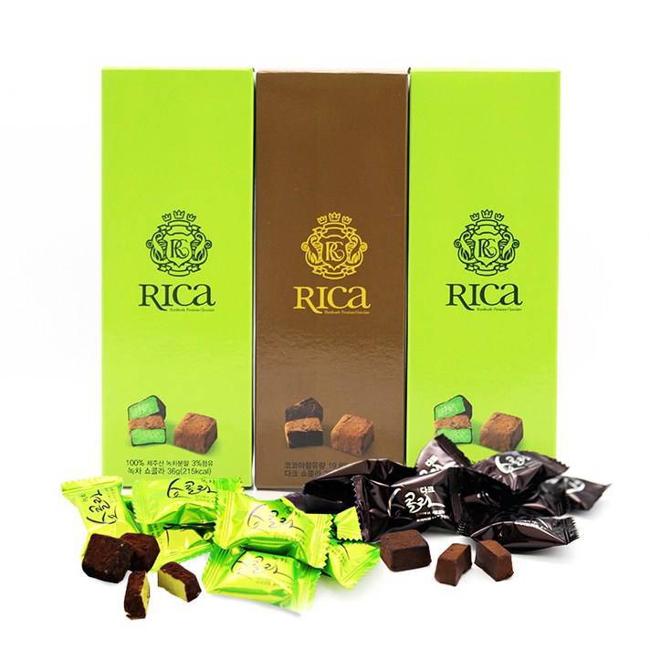 리카 명품 쇼콜라 수제 초콜릿 녹차 36g x 2p + 다크 36g + 비닐쇼핑백 세트, 1세트